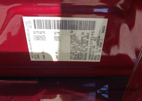 2020 Nissan Maxima Sl Xtronic Cvt z USA, uszkodzony, nr VIN 1N4AA6DV9LC379146